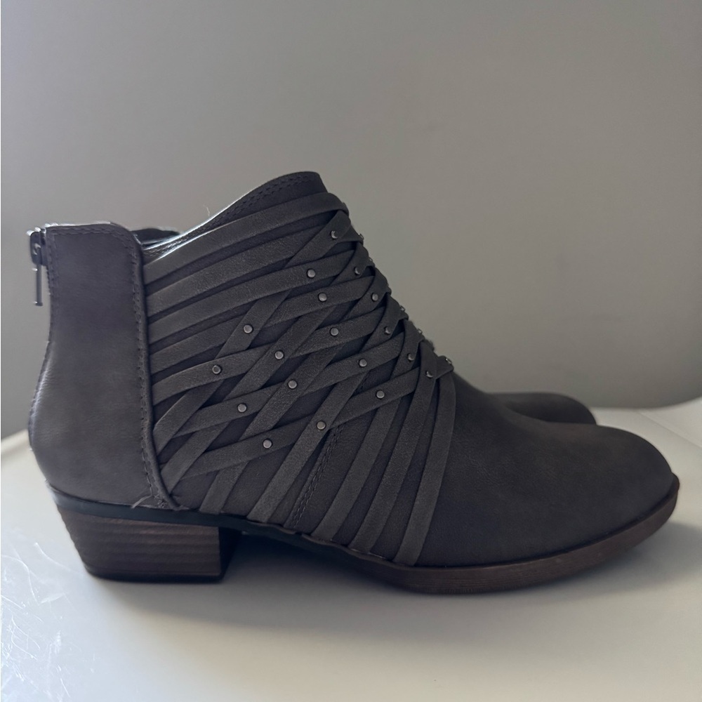 Faux Suede Taupe Gray Women's Ankle Boots Size 6.5